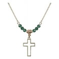 thumbnail image 1 of 18-Inch Hamilton Gold Plated Necklace with 4mm Green May Birth Month Stone Beads and Cross Charm, 1 of 1