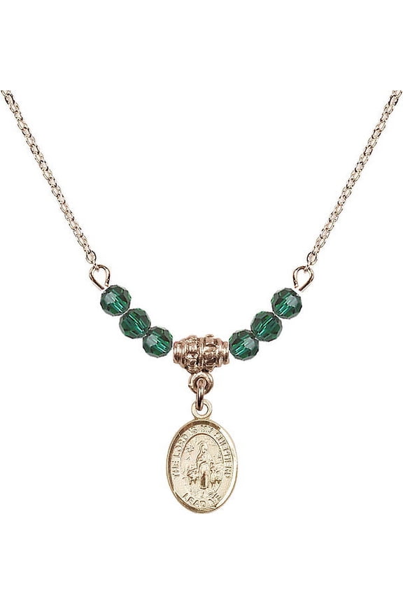 18-Inch Hamilton Gold Plated Necklace with 4mm Green May Birth Month Stone Beads and Lord Is My Shepherd Charm