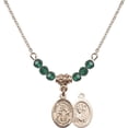 thumbnail image 1 of 18-Inch Hamilton Gold Plated Necklace with 4mm Green May Birth Month Stone Beads and Saint Christopher/Wrestling Charm, 1 of 1