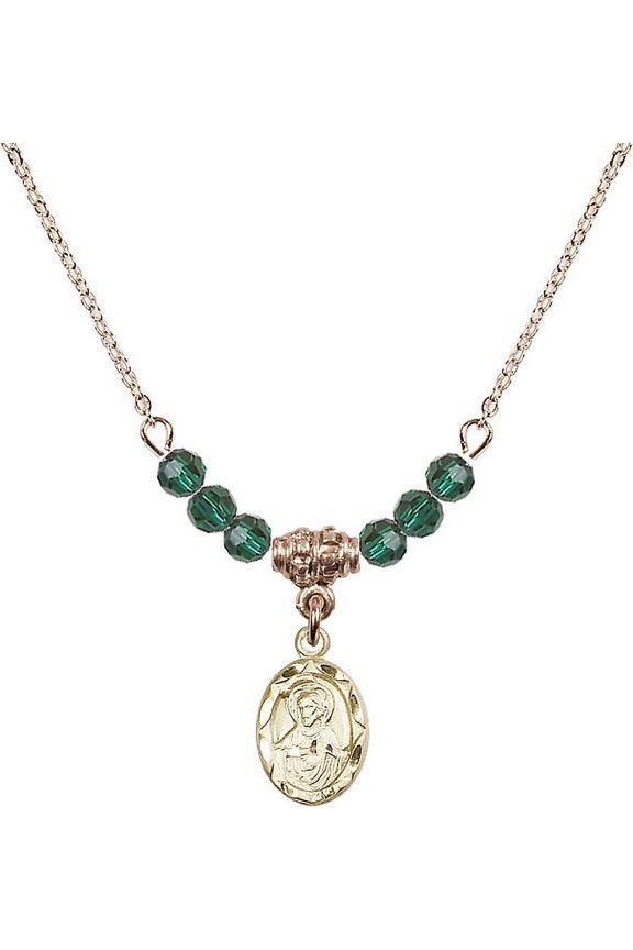 18-Inch Hamilton Gold Plated Necklace with 4mm Green May Birth Month Stone Beads and Scapular Charm