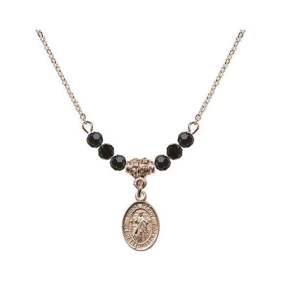 18-Inch Hamilton Gold Plated Necklace with 4mm Jet Birth Month Stone Beads and Divine Mercy Charm