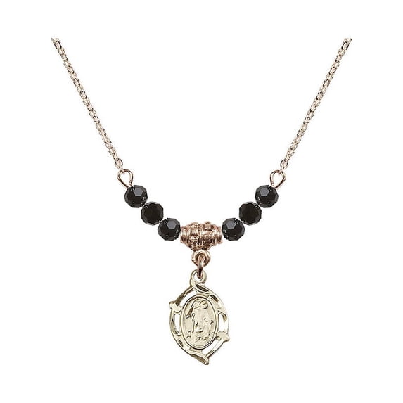 18-Inch Hamilton Gold Plated Necklace with 4mm Jet Birth Month Stone Beads and Guardian Angel Charm