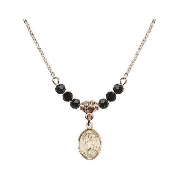 18-Inch Hamilton Gold Plated Necklace with 4mm Jet Birth Month Stone Beads and Saint Austin Charm