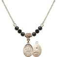 thumbnail image 1 of 18-Inch Hamilton Gold Plated Necklace with 4mm Jet Birth Month Stone Beads and Saint Kateri/Equestrian Charm, 1 of 1