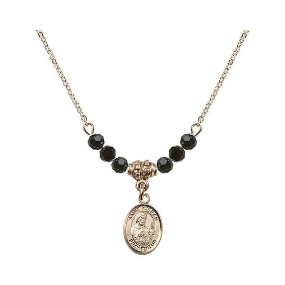 18-Inch Hamilton Gold Plated Necklace with 4mm Jet Birth Month Stone Beads and Saint Kieran Charm