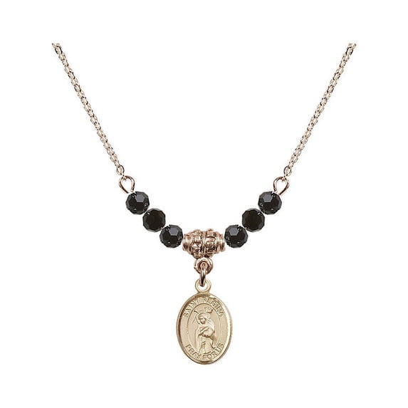 18-Inch Hamilton Gold Plated Necklace with 4mm Jet Birth Month Stone Beads and Saint Regina Charm