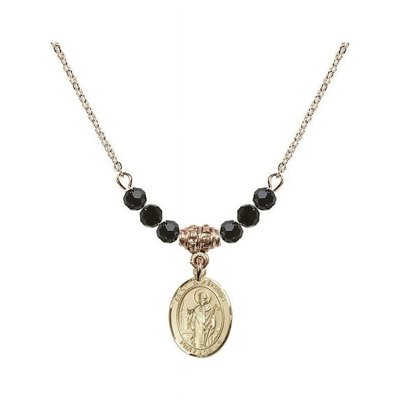 18-Inch Hamilton Gold Plated Necklace with 4mm Jet Birth Month Stone Beads and Saint Wolfgang Charm