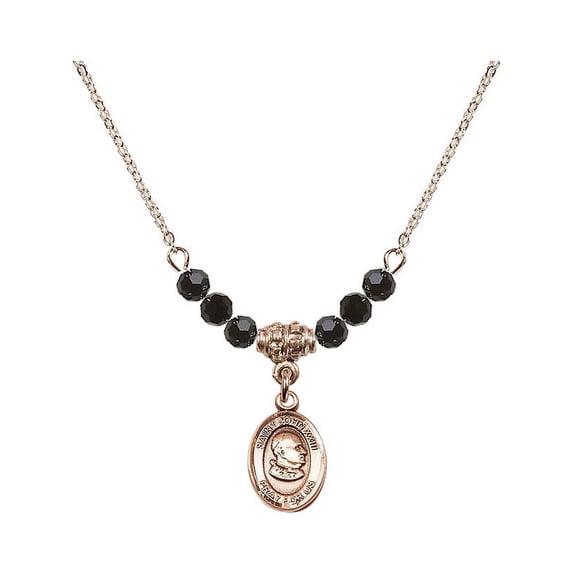 18-Inch Hamilton Gold Plated Necklace with 4mm Jet Birth Month Stone Beads and St John XXIII Charm