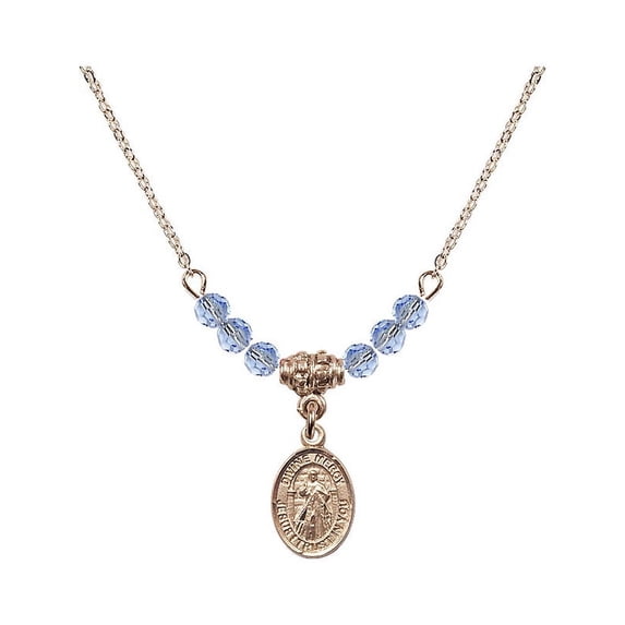 18-Inch Hamilton Gold Plated Necklace with 4mm Light Blue September Birth Month Stone Beads and Divine Mercy Charm