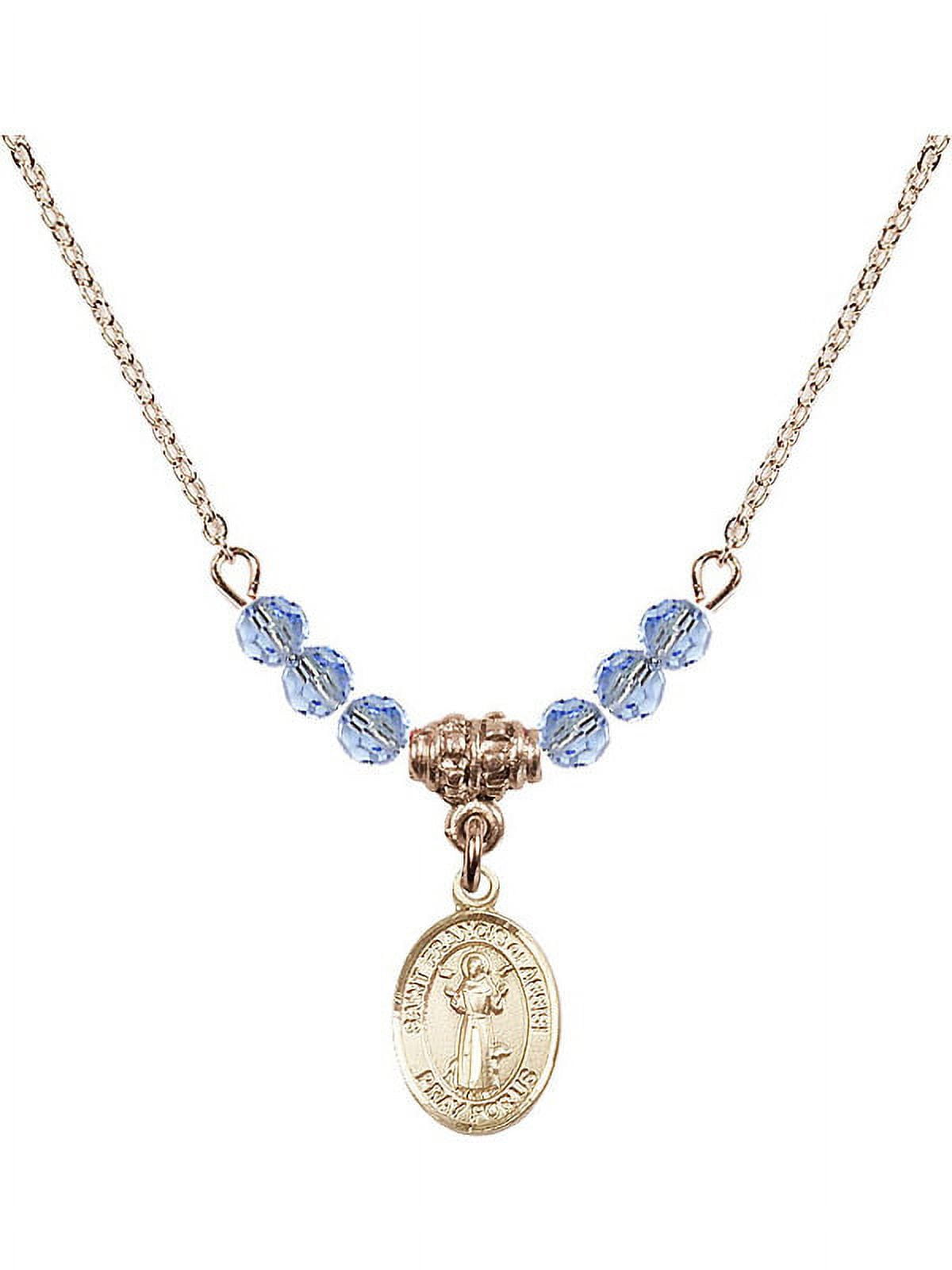 18-Inch Hamilton Gold Plated Necklace with 4mm Light Blue September Birth  Month Stone Beads and Saint Francis of Assisi Charm