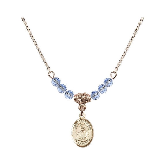 18-Inch Hamilton Gold Plated Necklace with 4mm Light Blue September Birth Month Stone Beads and Saint Lawrence Charm