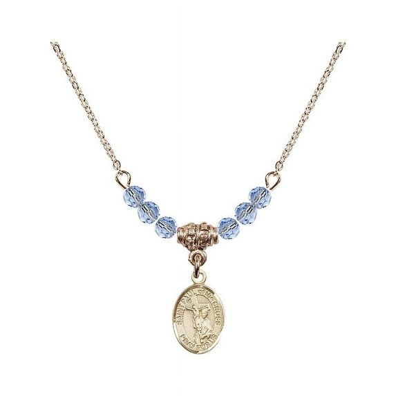 18-Inch Hamilton Gold Plated Necklace with 4mm Light Blue September Birth Month Stone Beads and Saint Paul of the Cross Charm