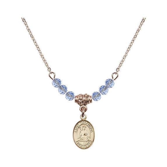18-Inch Hamilton Gold Plated Necklace with 4mm Light Blue September Birth Month Stone Beads and Saint Walburga Charm
