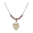 thumbnail image 1 of 18-Inch Hamilton Gold Plated Necklace with 4mm Light Purple February Birth Month Stone Beads and Guardian Angel Heart Charm, 1 of 1