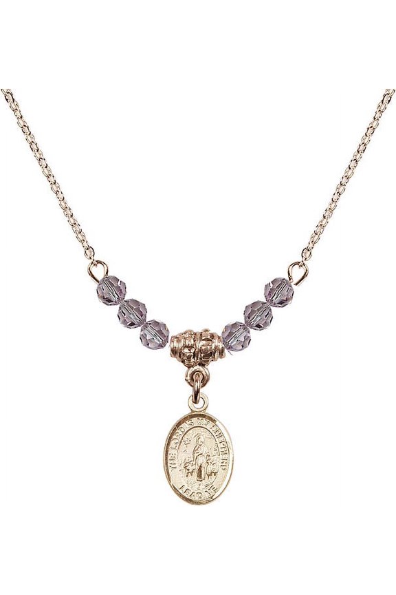 18-Inch Hamilton Gold Plated Necklace with 4mm Light Purple February Birth Month Stone Beads and Lord Is My Shepherd Charm