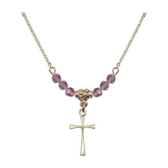 18-Inch Hamilton Gold Plated Necklace with 4mm Light Purple February Birth Month Stone Beads and Maltese Cross Charm