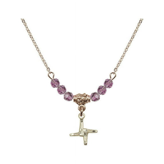 18-Inch Hamilton Gold Plated Necklace with 4mm Light Purple February Birth Month Stone Beads and Saint Brigid Cross Charm