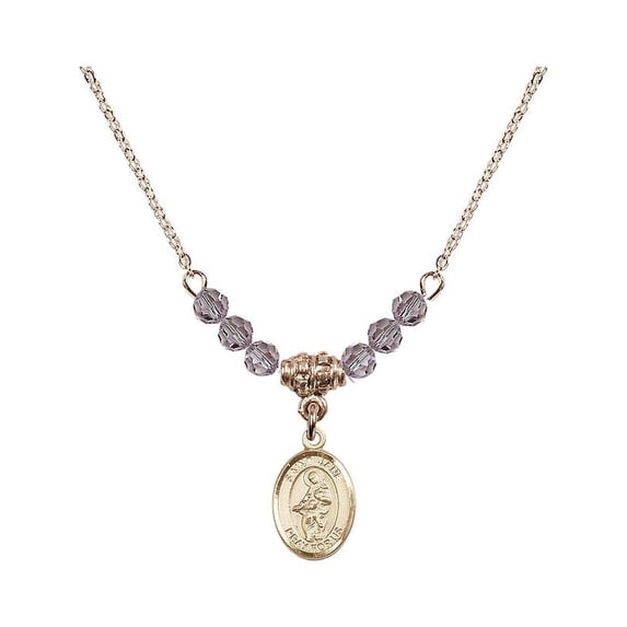 18-Inch Hamilton Gold Plated Necklace with 4mm Light Purple February Birth Month Stone Beads and Saint Jane of Valois Charm