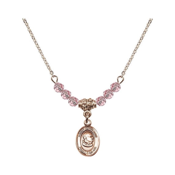 18-Inch Hamilton Gold Plated Necklace with 4mm Light Rose Pink October Birth Month Stone Beads and St John XXIII Charm