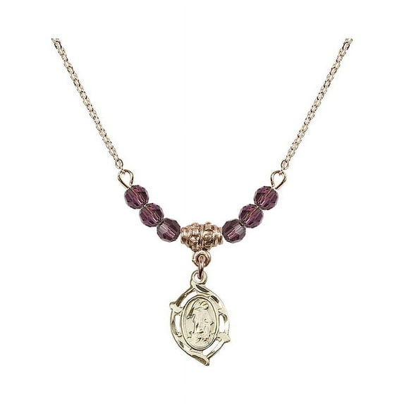 18-Inch Hamilton Gold Plated Necklace with 4mm Purple February Birth Month Stone Beads and Guardian Angel Charm