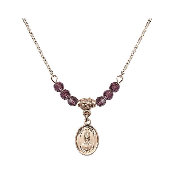 18-Inch Hamilton Gold Plated Necklace with 4mm Purple February Birth Month Stone Beads and Saint Anselm of Canterbury Charm