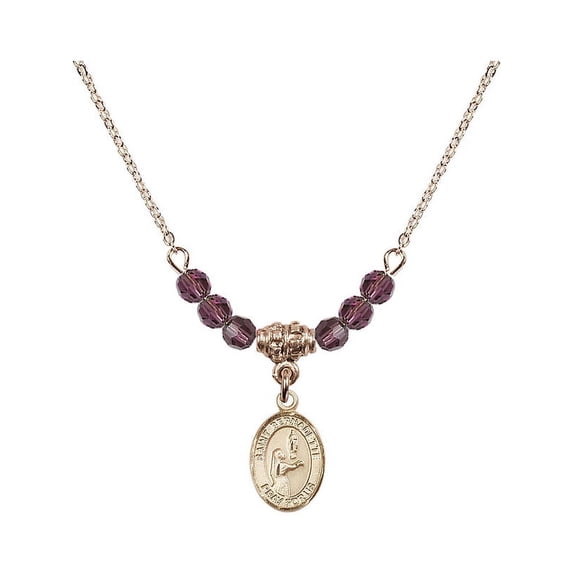 18-Inch Hamilton Gold Plated Necklace with 4mm Purple February Birth Month Stone Beads and Saint Bernadette Charm