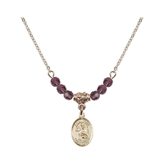 18-Inch Hamilton Gold Plated Necklace with 4mm Purple February Birth Month Stone Beads and Saint John the Apostle Charm