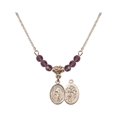 thumbnail image 1 of 18-Inch Hamilton Gold Plated Necklace with 4mm Purple February Birth Month Stone Beads and Saint Sebastian / Archery Charm, 1 of 1