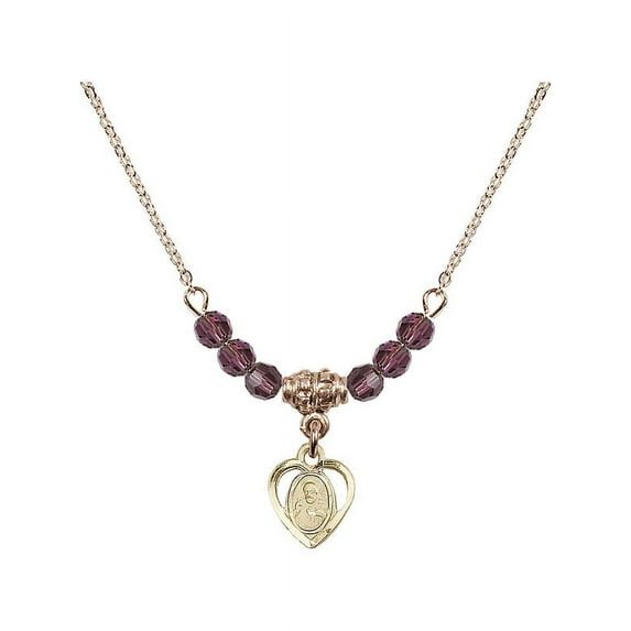 18-Inch Hamilton Gold Plated Necklace with 4mm Purple February Birth Month Stone Beads and Scapular Charm