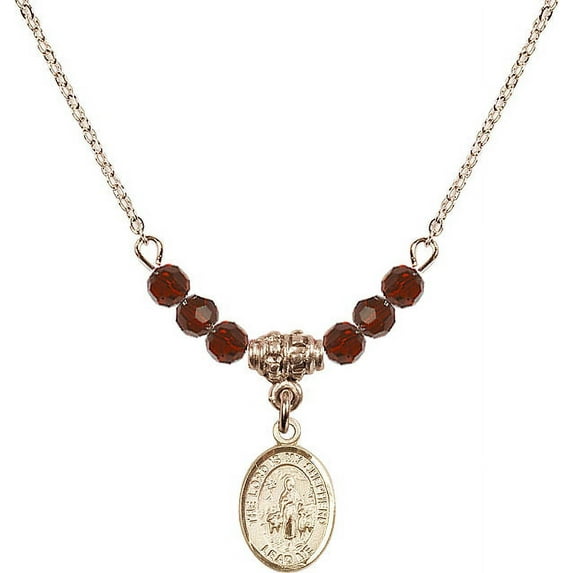 18-Inch Hamilton Gold Plated Necklace with 4mm Red January Birth Month Stone Beads and Lord Is My Shepherd Charm