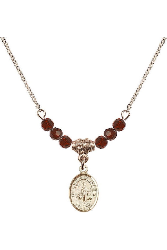 18-Inch Hamilton Gold Plated Necklace with 4mm Red January Birth Month Stone Beads and Lord Is My Shepherd Charm