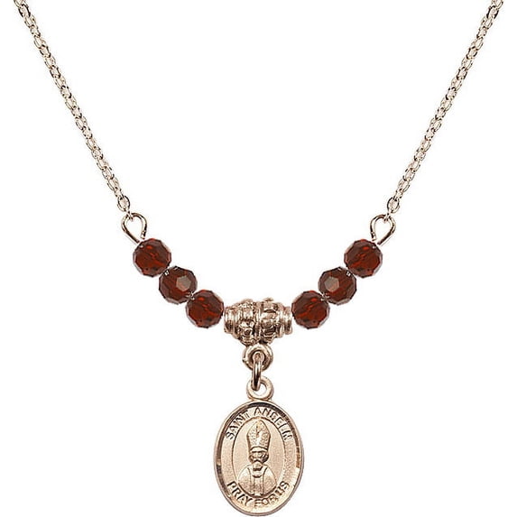 18-Inch Hamilton Gold Plated Necklace with 4mm Red January Birth Month Stone Beads and Saint Anselm of Canterbury Charm
