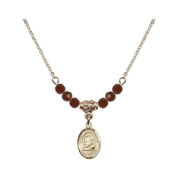 18-Inch Hamilton Gold Plated Necklace with 4mm Red January Birth Month Stone Beads and Saint John Bosco Charm