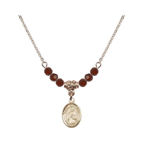 18-Inch Hamilton Gold Plated Necklace with 4mm Red January Birth Month Stone Beads and Saint Placidus Charm