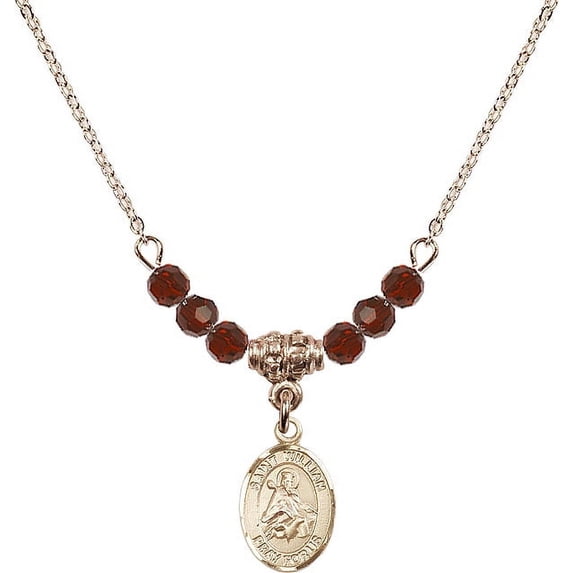 18-Inch Hamilton Gold Plated Necklace with 4mm Red January Birth Month Stone Beads and Saint William of Rochester Charm