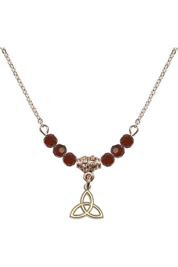18-Inch Hamilton Gold Plated Necklace with 4mm Red January Birth Month Stone Beads and Trinity Irish Knot Charm