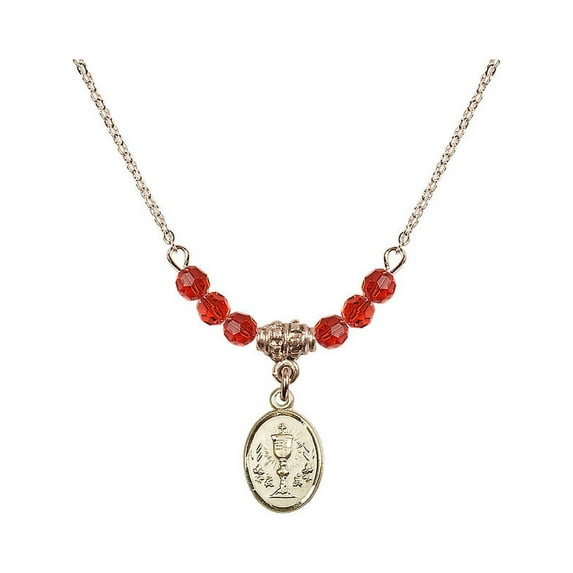 18-Inch Hamilton Gold Plated Necklace with 4mm Red July Birth Month Stone Beads and Chalice Charm
