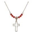 thumbnail image 1 of 18-Inch Hamilton Gold Plated Necklace with 4mm Red July Birth Month Stone Beads and Cross Charm, 1 of 1