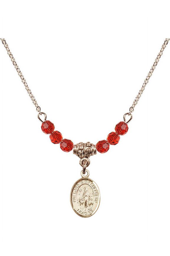 18-Inch Hamilton Gold Plated Necklace with 4mm Red July Birth Month Stone Beads and Lord Is My Shepherd Charm