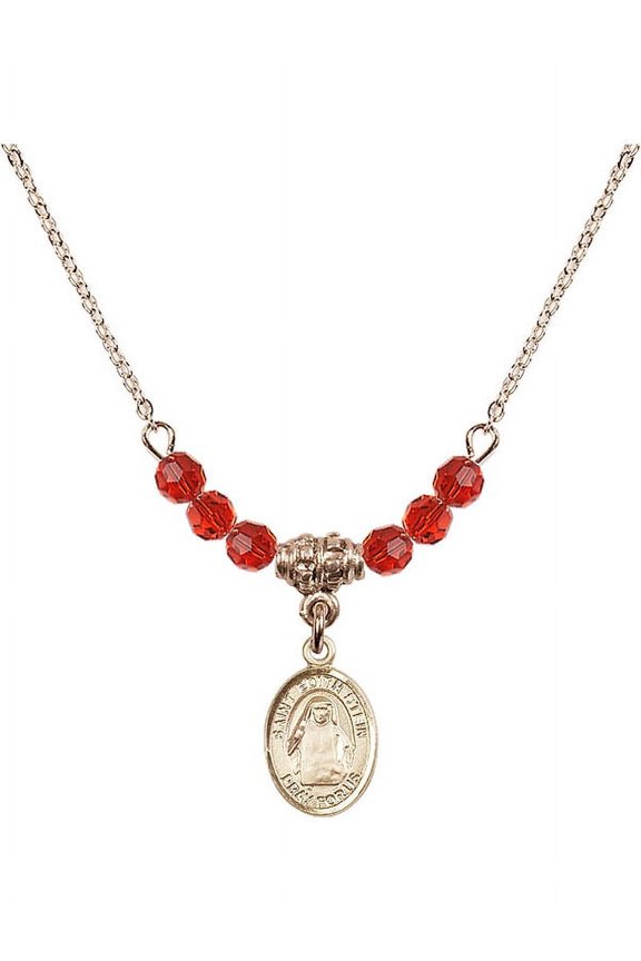 18-Inch Hamilton Gold Plated Necklace with 4mm Red July Birth Month Stone Beads and Saint Edith Stein Charm