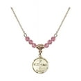 thumbnail image 1 of 18-Inch Hamilton Gold Plated Necklace with 4mm Rose Pink October Birth Month Stone Beads and Baptism Charm, 1 of 1