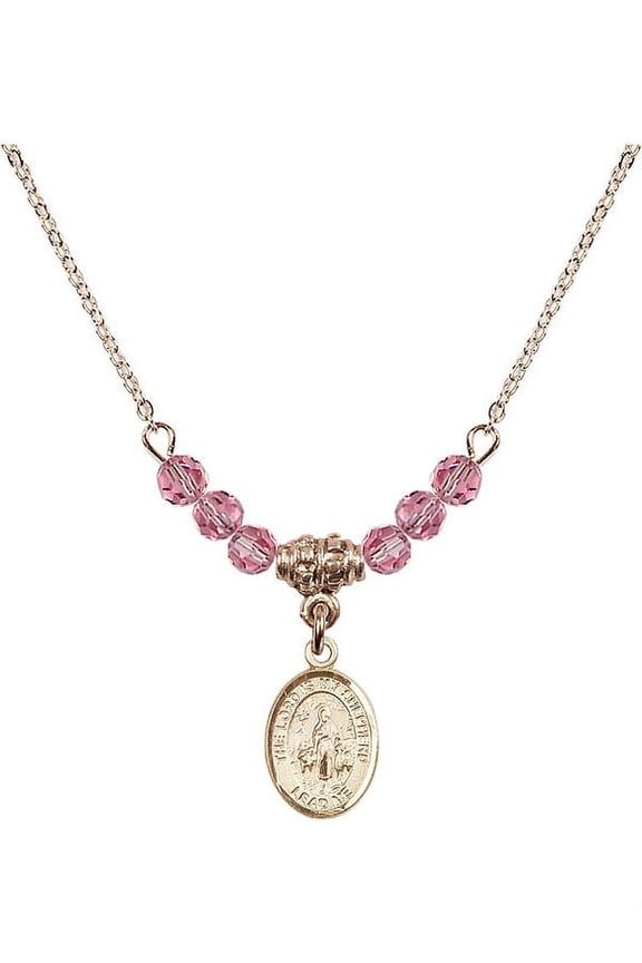 18-Inch Hamilton Gold Plated Necklace with 4mm Rose Pink October Birth Month Stone Beads and Lord Is My Shepherd Charm