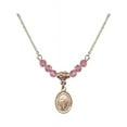thumbnail image 1 of 18-Inch Hamilton Gold Plated Necklace with 4mm Rose Pink October Birth Month Stone Beads and Saint Aidan of Lindesfarne Charm, 1 of 1