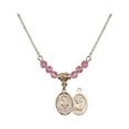thumbnail image 1 of 18-Inch Hamilton Gold Plated Necklace with 4mm Rose Pink October Birth Month Stone Beads and Saint Christopher/Dance Charm, 1 of 1