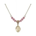 thumbnail image 1 of 18-Inch Hamilton Gold Plated Necklace with 4mm Rose Pink October Birth Month Stone Beads and Saint Vincent Ferrer Charm, 1 of 1