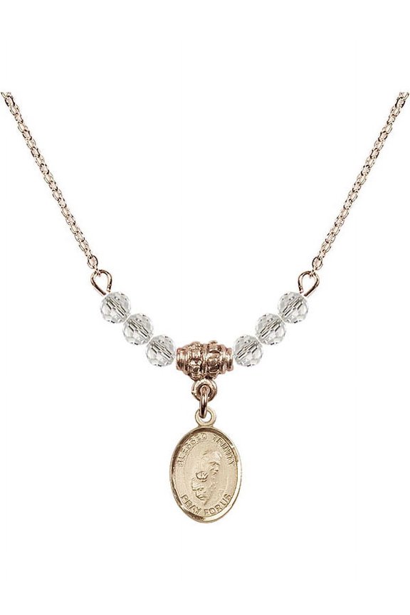 18-Inch Hamilton Gold Plated Necklace with 4mm White April Birth Month Stone Beads and Blessed Trinity Charm