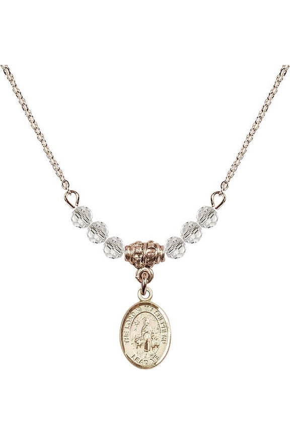 18-Inch Hamilton Gold Plated Necklace with 4mm White April Birth Month Stone Beads and Lord Is My Shepherd Charm