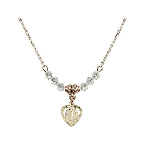 18-Inch Hamilton Gold Plated Necklace with 4mm White April Birth Month Stone Beads and Miraculous Charm