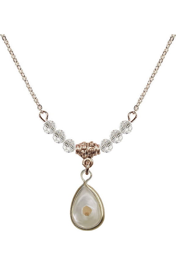 18-Inch Hamilton Gold Plated Necklace with 4mm White April Birth Month Stone Beads and Mustard Seed Charm