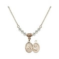 thumbnail image 1 of 18-Inch Hamilton Gold Plated Necklace with 4mm White April Birth Month Stone Beads and Saint Christopher/Track & Field Charm, 1 of 1